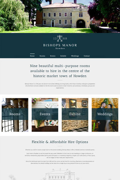 Website screenshot of Bishops Manor website homepage