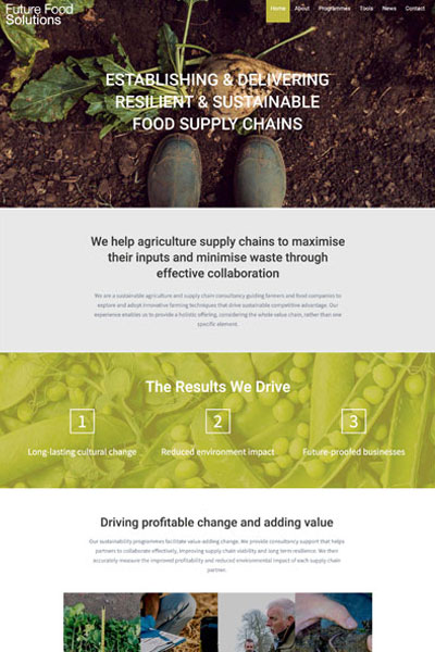 Website screenshot of Future Food Solutions website homepage