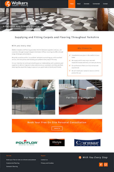 Website screenshot of Walkers Carpets and Flooring website homepage
