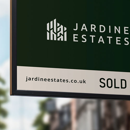 Jardine Estates estate agents for sale board by Wild Agency